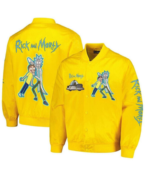 Men's Yellow Rick And Morty Graphic Satin Full-Snap Jacket