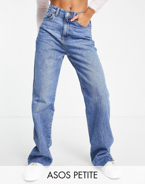 Stradivarius Petite 90s dad jean in medium blue