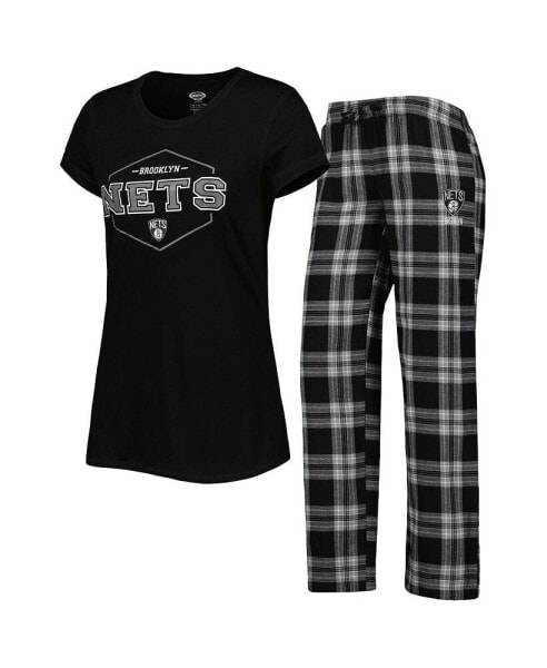 Women's Black, Gray Brooklyn Nets Badge T-shirt and Pajama Pants Sleep Set
