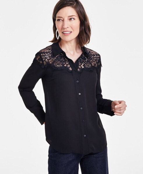 Women's Lace-Top Button-Up Shirt, Created for Macy's