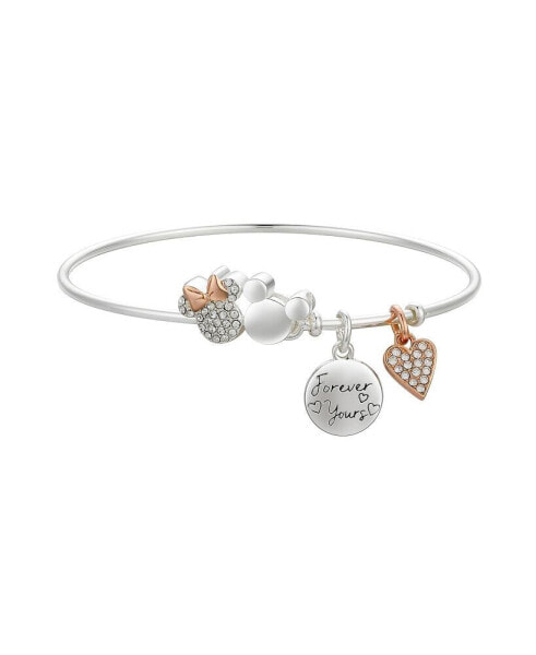 Unwritten Crystal Mickey and Minnie Silver-Plated "Forever Yours" Heart Catch Bracelet