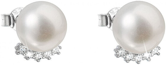 Silver earrings peony with real pearls Pavon 21020.1