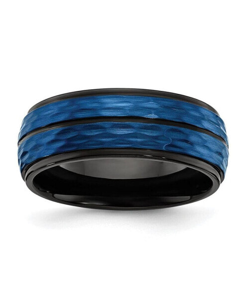 Stainless Steel Brushed Black Blue IP-plated 8mm Band Ring