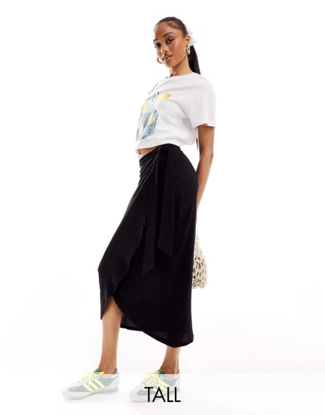 Pieces Tall wrap midi skirt in black