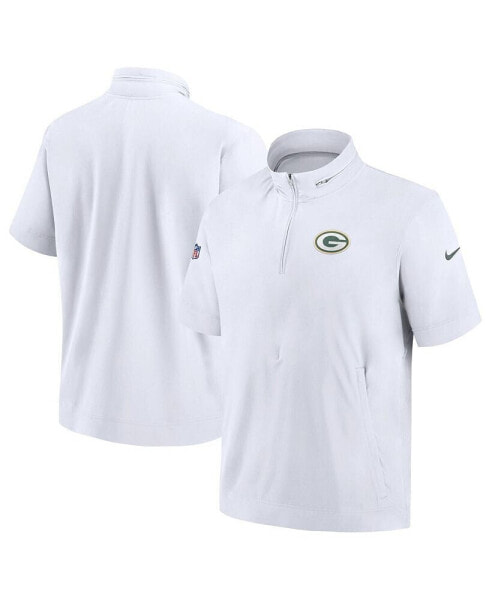 Men's White Green Bay Packers Sideline Coach Short Sleeve Hoodie Quarter-Zip Jacket