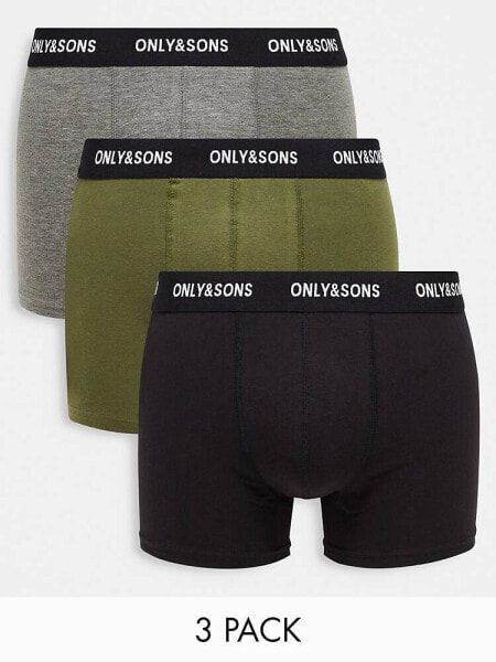Only & Sons 3 pack trunks in multi with black waistband