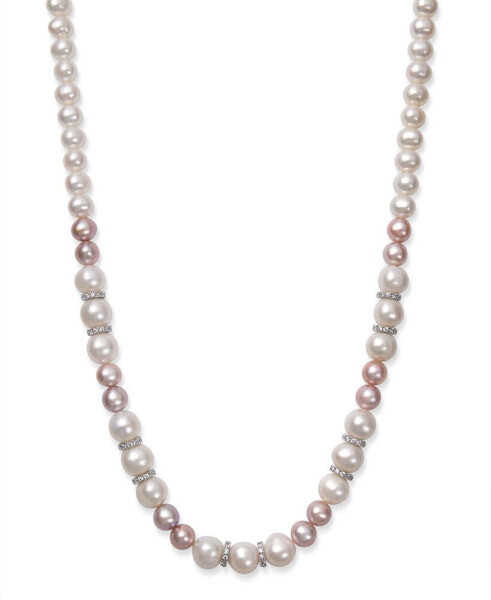 Macy's natural Pink and White Cultured Freshwater Pearl 7-10.5mm AA Quality and Cubic Zirconia Accent Necklace in Sterling Silver, 18"