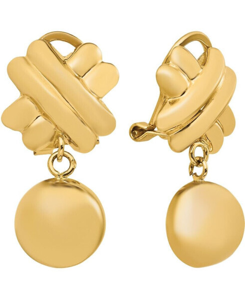 Crisscross Disc Drop Clip-On Earrings in 14K Yellow Gold