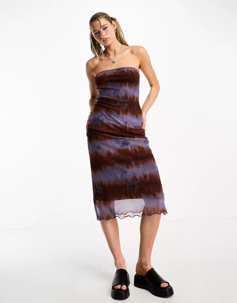 Tammy Girl midi strapless tube dress in retro tiedye