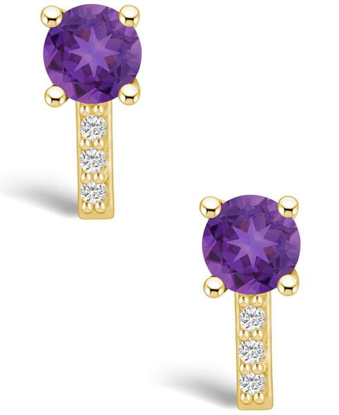 Amethyst (1-1/2 ct. t.w.) and Diamond (1/8 ct. t.w.) Stud Earrings in 14K Yellow Gold