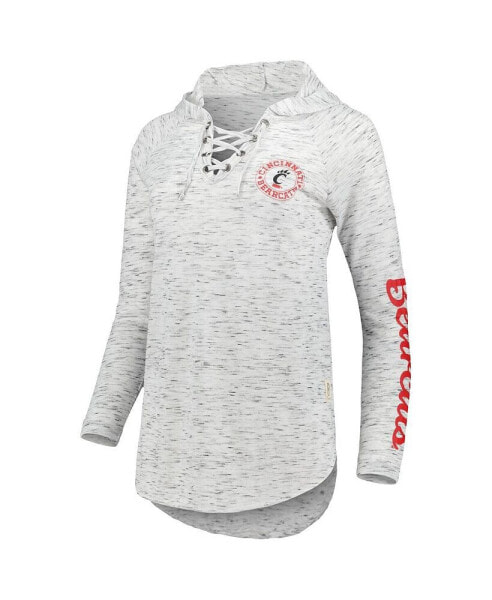 Women's Gray Cincinnati Bearcats Space Dye Lace-Up V-Neck Raglan Long Sleeve T-shirt