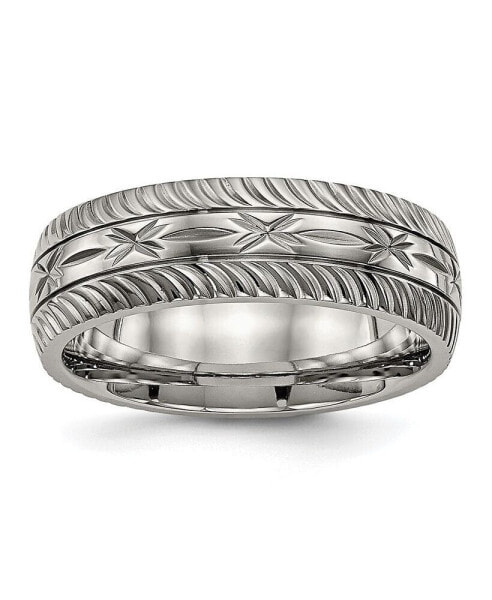Titanium Polished Diamond Cut Wedding Band Ring