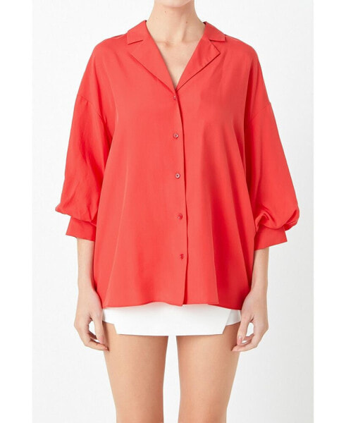 Women's Blouson Sleeve Collared Shirt