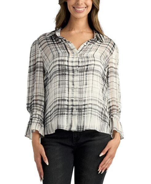 Juniors' Collared 3/4-Sleeve Blouse