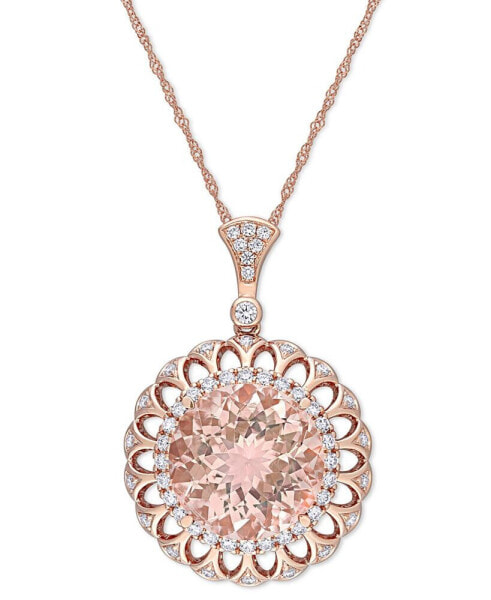 Macy's morganite (9 ct. t.w.) & Diamond (3/4 ct. t.w.) Flower Medallion 17" Pendant Necklace in 14k Rose Gold