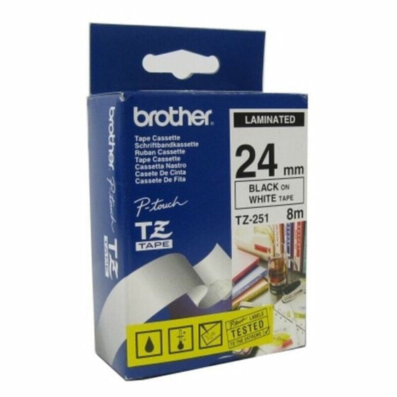 Ламинированная лента для маркировки Brother TZE251 2,4 см 8 м Белый Черный черный/белый