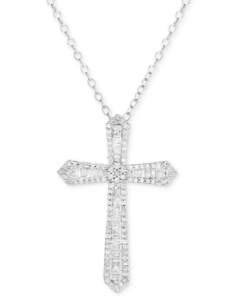 Macy's diamond Cross 18" Pendant Necklace (1/2 ct. t.w.) in Sterling Silver