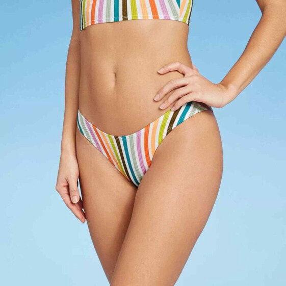 Juniors' Ribbed High Leg Scoop Bikini Bottom - Xhilaration™ Multi Stripe size M