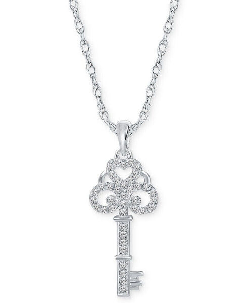 Macy's diamond Key 18" Pendant Necklace (1/6 ct. t.w.) in Sterling Silver