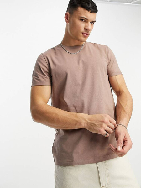 ASOS DESIGN t-shirt with roll sleeve in light brown