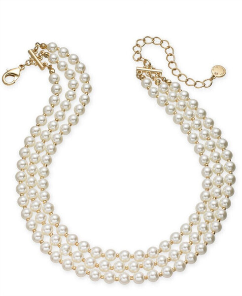 Charter Club gold-Tone Imitation Pearl Triple-Row Choker Necklace, 16" + 2" extender, Created for Macy's