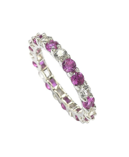 Pink Sapphire & Lab-Grown White Sapphire Alternating Eternity Band Ring in Sterling Silver by Suzy Levian