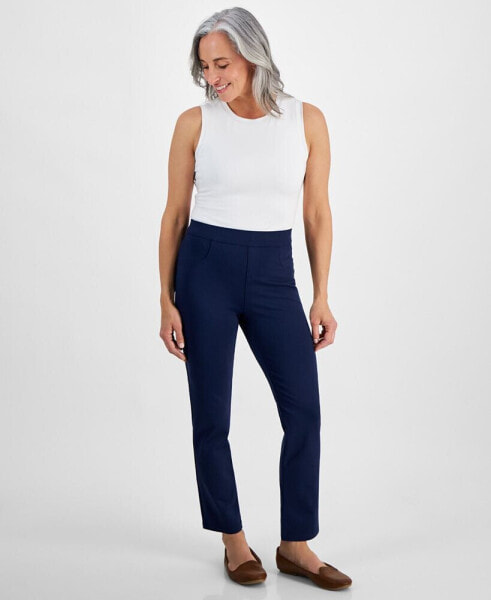 Petite Mid Rise Pull On Straight Leg Ponte Pants, Created for Macy's