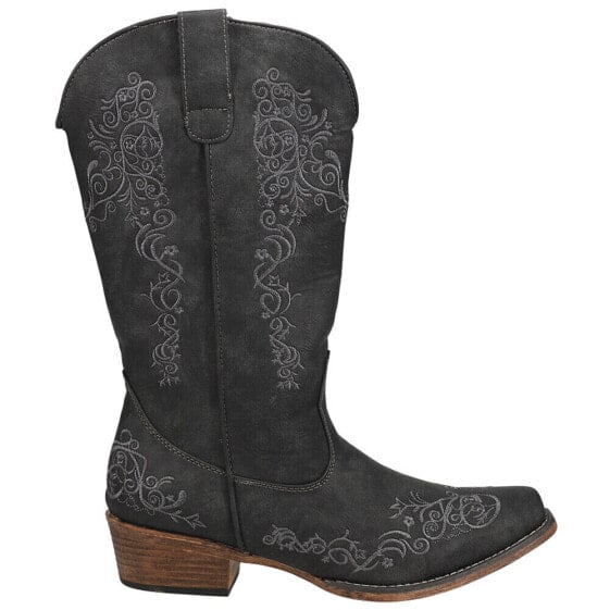 Roper Riley Scroll Embroidered Snip Toe Cowboy Womens Black Casual Boots 09-021