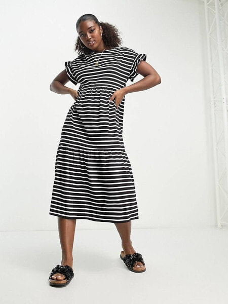New Look jersey smock midi dress in black and white stripe