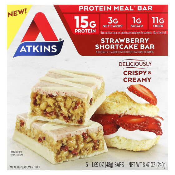 Протеиновый батончик Atkins Protein Meal Bar, Клубничный пирог, 5 батончиков, 48 г каждый