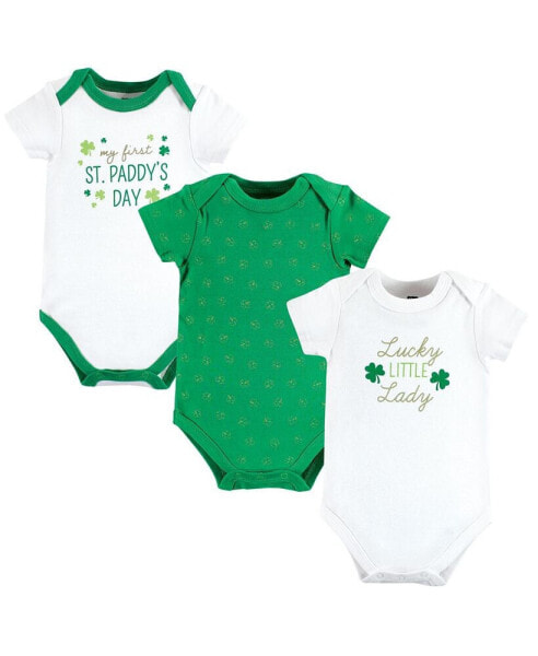 Baby Girls Cotton Bodysuits, Lucky Lady, 3-Pack