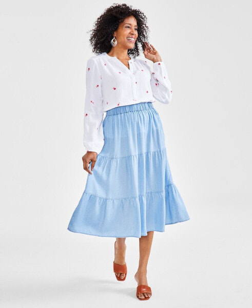 Women's Chambray Tiered Pull-On Skirt, Created for Macy's