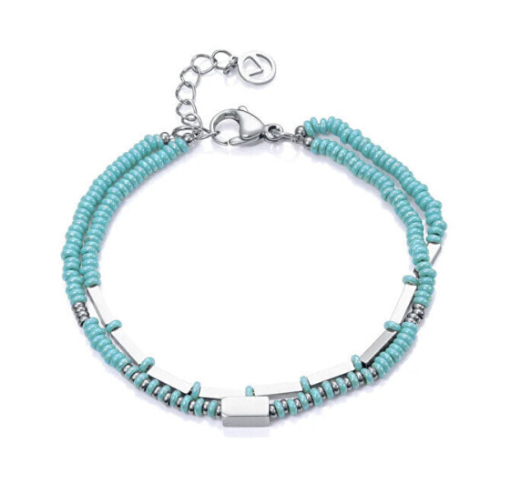 Double steel bracelet with beads Kiss 14173P01016