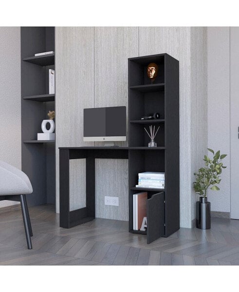 Anson Computer Desk with 4-Tier Bookcase and 1-Door Cabinet