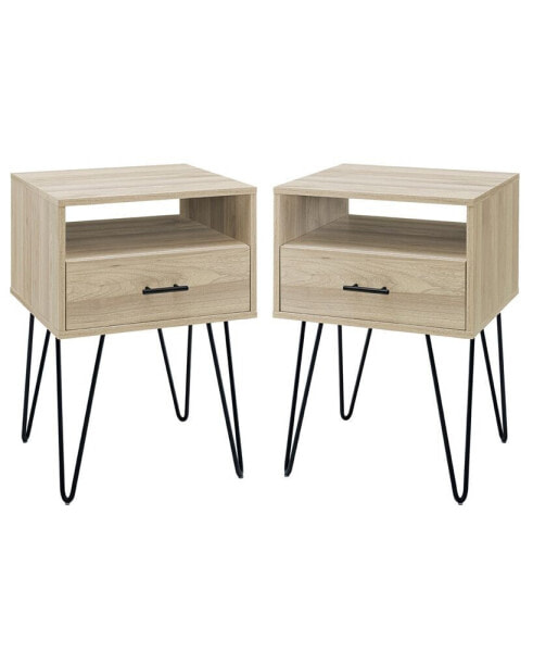 Hairpin Leg 1 Drawer Side Table Set, 2 Piece