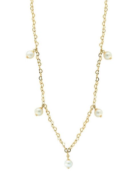 EFFY® Freshwater Pearl (7mm) Dangle Heart Collar Necklace in Gold-Plated Sterling Silver, 18" + 1-1/2"