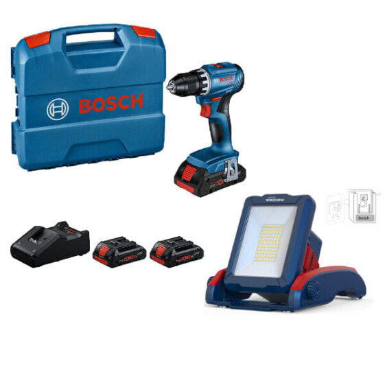 Bosch Akku-Bohrschrauber GSR 18V-45, 3 x ProCORE18V 4.0Ah, Lader, L-Case, EW Akku LED Strahler