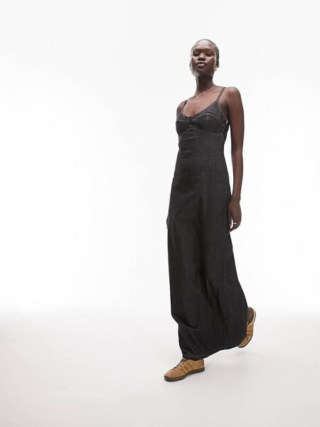 Topshop Tall denim slip dress in black 