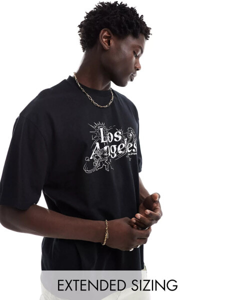 ASOS DESIGN oversized t-shirt in black with Los Angeles text chest print