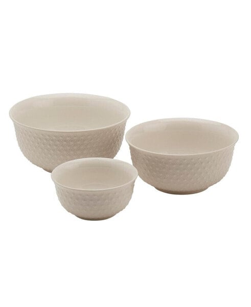 3 Piece Embossed White Bowl Set - 8", 7" 5"