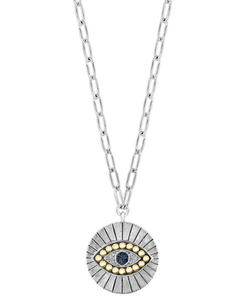 EFFY® Multicolor Diamond Evil Eye Disc 18" Pendant Necklace (1/10 ct. t.w.) in Sterling Silver & 18k Gold-Plate