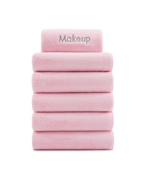 Makeup Remover Fingertip Towels (Pack of 6), Soft Coral Fleece Microfiber Washcloths for Make Up, Embroidered, 11 x 17 in.