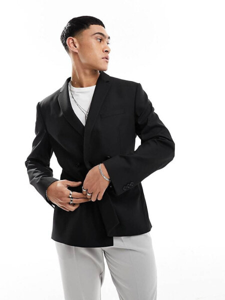 ASOS DESIGN slim double breasted suit jacket in black