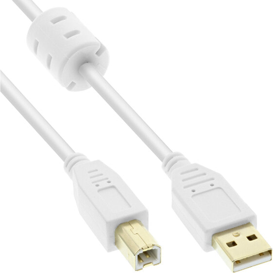 InLine USB 2.0 Cable Type A male / B male - gold plated - w/ferrite - white - 1.5m