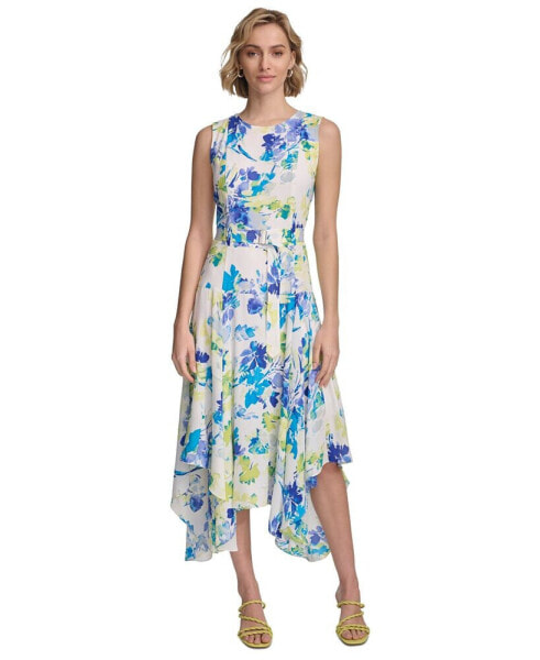 Платье женское Calvin Klein без рукавов с цветочным узором и асимметричным подолом