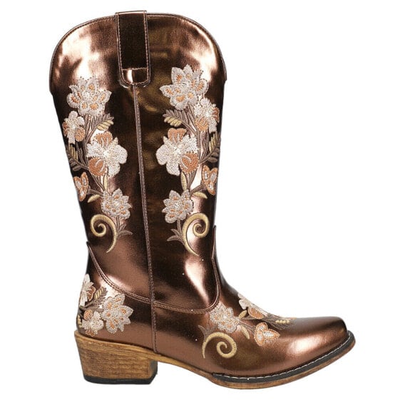 Roper Riley Metallic Floral Snip Toe Cowboy Womens Brown Casual Boots 09-021-15