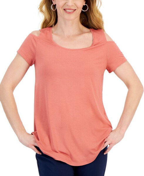 Women's Short Sleeve Scoop-Neck Cold-Shoulder Top, Created for Macy's