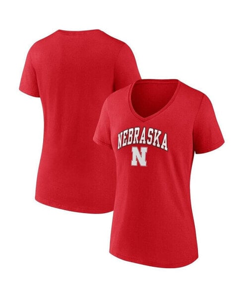 Women's Scarlet Nebraska Huskers Evergreen Campus V-Neck T-shirt