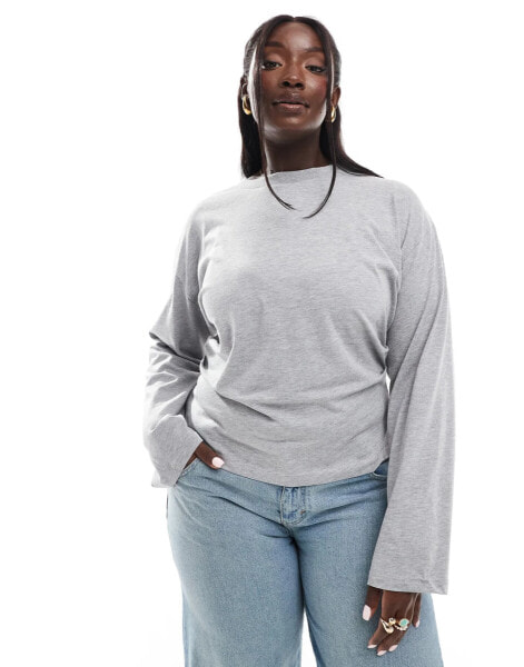 ASOS DESIGN Curve corset long sleeve tee in grey marl