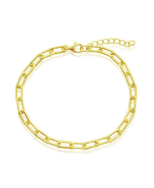 Sterling Silver or Gold Plated Over Sterling Silver Polished Rope Design Paperclip Bracelet